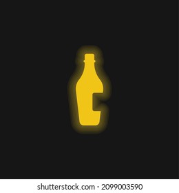 Bottle Of Wine With Label yellow glowing neon icon