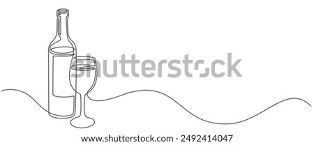 bottle of wine line art style vector illustration