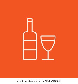 Botella de icono de línea de vino para web, móvil e infografía. Icono blanco vector aislado en fondo rojo.