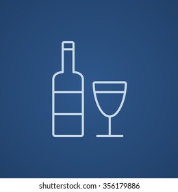Botella de icono de línea de vino para web, móvil e infografía. Icono azul claro del vector aislado en fondo azul.