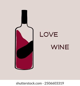 A bottle of wine with a love theme illustrated against a minimalistic background