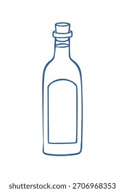 Botella de vino Doodle mediterráneo. Vector doodle ilustración icono aislado en blanco bg.