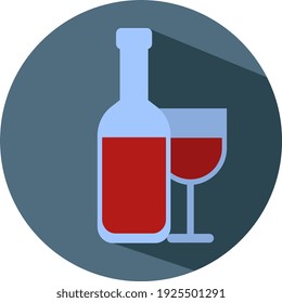 Bottle of wine next to a glass of red  wine, illustration, vector on white background.