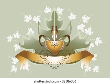 A bottle of wine on the background of the vine.Label.Background.