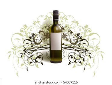 bottle of wine on the floral background