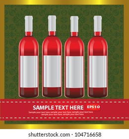 bottle of wine on pattern background,Vector