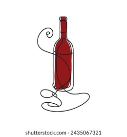 Eine Flasche Wein in einer Linie. Eine durchgehende Weinzeichnung in einer Linie.