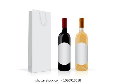 a bottle of wine with  a package Mock Up Vector Template