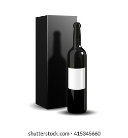 Bottle of wine packaging design. A luxury presentation of red wine. Vector illustration. Dark bottle of wine on white background