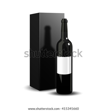 Bottle of wine packaging design. A luxury presentation of red wine. Vector illustration. Dark bottle of wine on white background