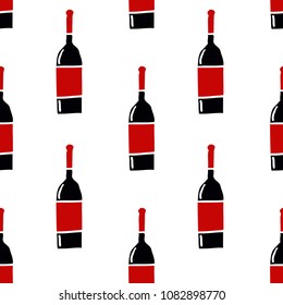 bottle of wine seamless doodle pattern