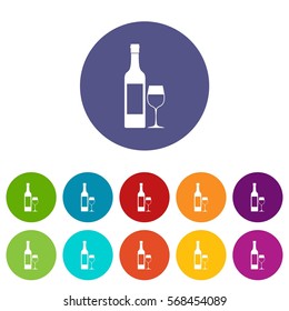 Bottle of wine set icons in different colors isolated on white background