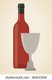 bottle of wine with silver wine cup for jewish kiddush