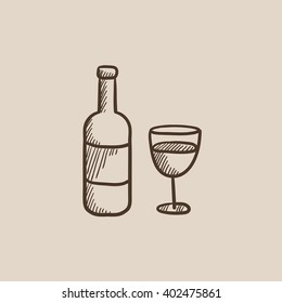 Bottle of wine sketch icon.