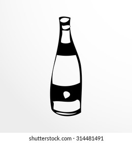 A bottle of wine. Sketch style. Isolated on white background.