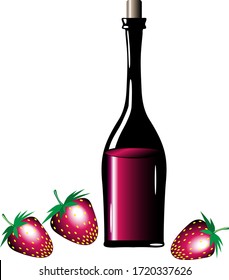 
Bottle of wine and strawberries. Strawberry Wine. Holiday. Strawberry Vinegar. Berry Vinegar.