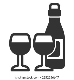 Bottle of wine and two glasses - icon, illustration on white background, glyph style