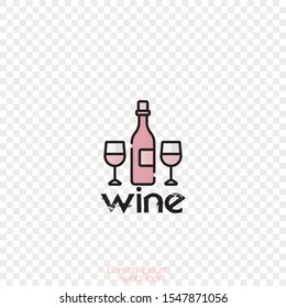 A bottle of wine and two glasses. Vector graphics.