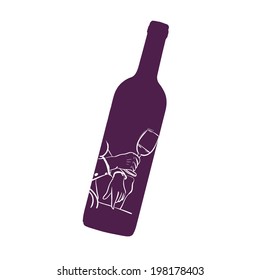 Bottle of wine with unusual design. Vector illustration isolated on white background