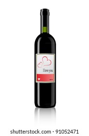 bottle of wine with valentines day label. vector