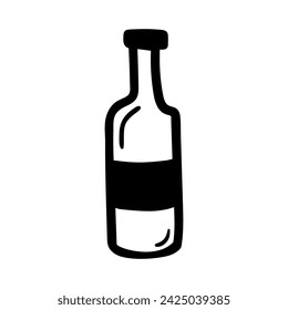 Bottle of wine vector icon in doodle style. Symbol in simple design. Cartoon object hand drawn isolated on white background.