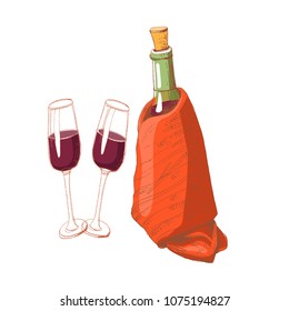 A bottle of wine , vector illustration.
