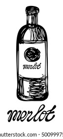 Bottle of wine. Vector illustration for design menus, recipes and packages product.
