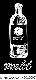 Bottle of wine. Vector illustration for design menus, recipes and packages product.