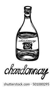 Bottle of wine. Vector illustration for design menus, recipes and packages product.