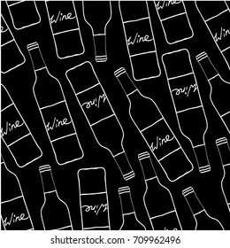 Bottle of wine vector illustration. Doodle style. Design icon, print, logo, poster, symbol, decor, textile, paper, card. 