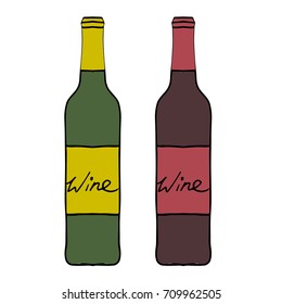 Bottle of wine vector illustration. Doodle style. Design icon, print, logo, poster, symbol, decor, textile, paper, card. 