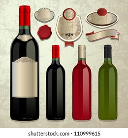 Bottle of Wine and Vector Labels. Graphic Design Editable For Your Design.