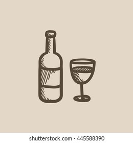 Bottle of wine vector sketch icon isolated on background. Hand drawn Bottle of wine icon. Bottle of wine sketch icon for infographic, website or app.