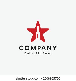 Bottle wine vineyard star logo alcohol Vector Design Illustration emblem badge