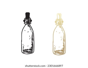 A bottle of wine Vintage. Black and gold color. Bottle illustration.
