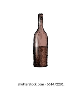 A bottle of wine Vintage Hand Drawn Sketch Vector illustration