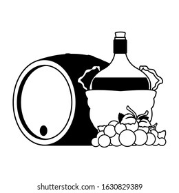 bottle of wine in wicker basket on white background vector illustration design