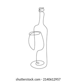 Botella de vino con vinagre en estilo de dibujo de línea continua. Esbozo lineal negro minimalista aislado sobre fondo blanco. Ilustración del vector