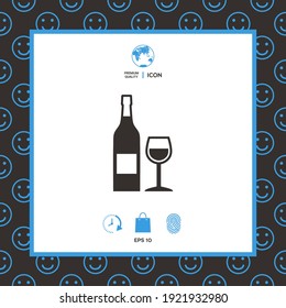 Bottle of wine and wineglass icon. Element for your design