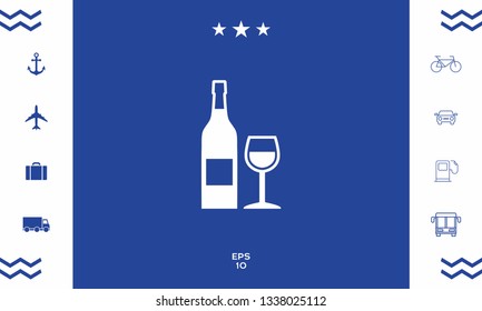 Bottle of wine and wineglass icon. Graphic elements for your design