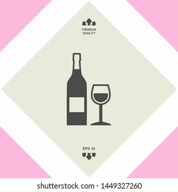 Bottle of wine and wineglass icon. Graphic elements for your design