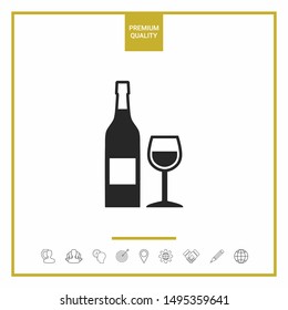 Bottle of wine and wineglass icon. Graphic elements for your design