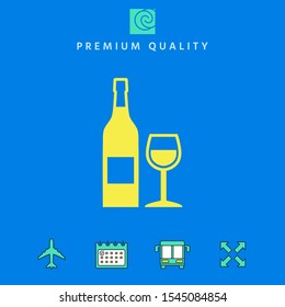 Bottle of wine and wineglass icon. Graphic elements for your design