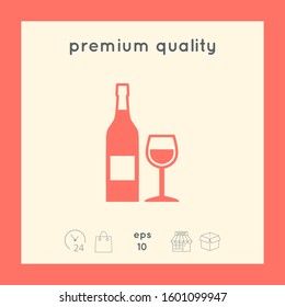 Bottle of wine and wineglass icon. Graphic elements for your design