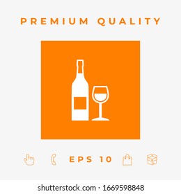 Bottle of wine and wineglass icon. Graphic elements for your design