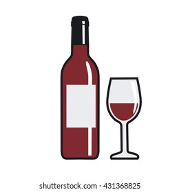 Bottle of wine with wineglass image, vector illustration