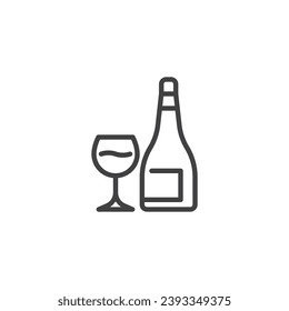 Bottle of wine and wineglass line icon. linear style sign for mobile concept and web design. Glass of wine and bottle outline vector icon. Symbol, logo illustration. Vector graphics