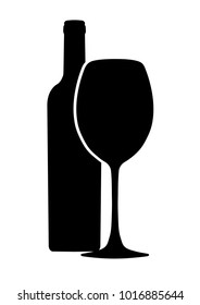 Bottle of wine and wineglass vector icon, logo, sign, emblem, silhouette isolated on white background
