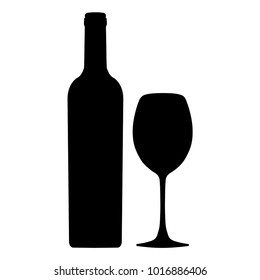Bottle of wine and wineglass vector icon, logo, sign, emblem, silhouette isolated on white background