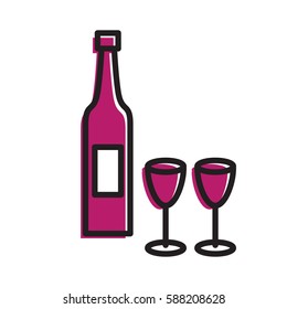 Bottle of wine and wineglasses icon. Simple kitchen and cooking illustration. Vector sign for mobile app or website.